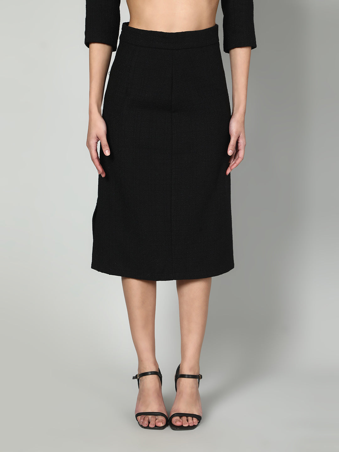 Gaiia Solid Color Tweed Blazer And Skirt Set