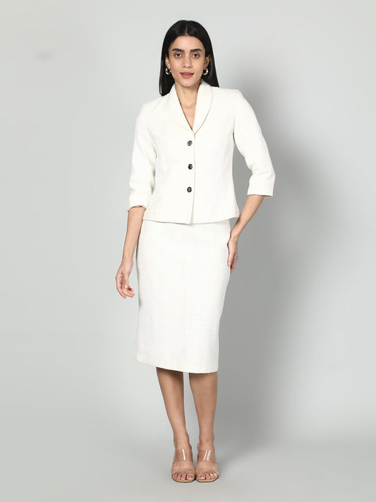 Gaiia Solid Color Tweed Blazer And Skirt Set