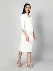 Gaiia Solid Color Tweed Blazer And Skirt Set