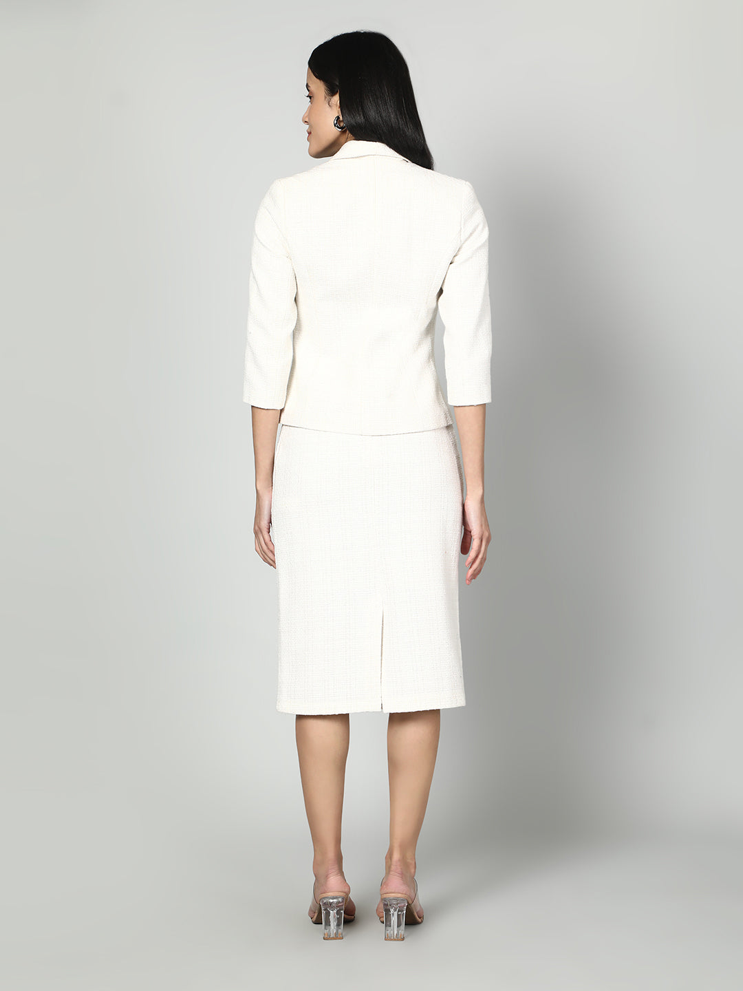 Gaiia Solid Color Tweed Blazer And Skirt Set