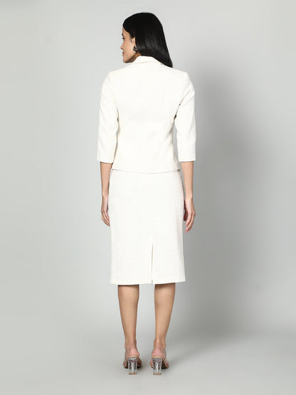 Gaiia Solid Color Tweed Blazer And Skirt Set