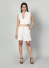Gaiia Oversize Cropped Waistcoat And Shorts Set - Beige