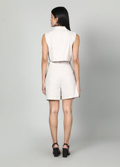 Gaiia Oversize Cropped Waistcoat And Shorts Set - Beige
