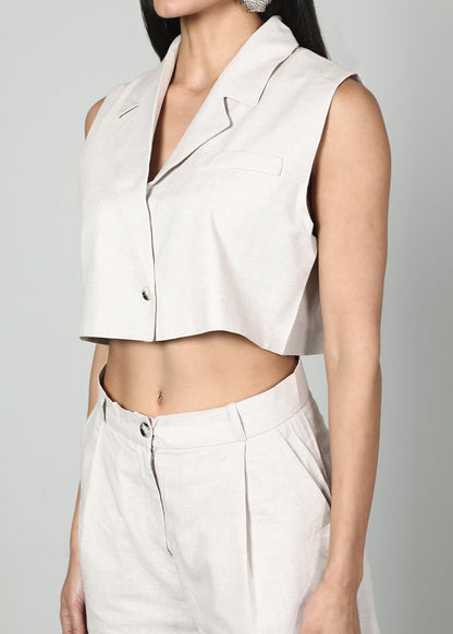 Gaiia Oversize Cropped Waistcoat And Shorts Set - Beige