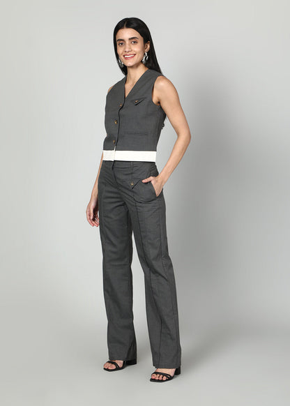 Gaiia Grey Waistcoat And Trousers Set - Grey