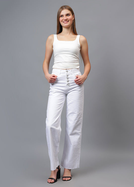 Five Button White Denim Jeans