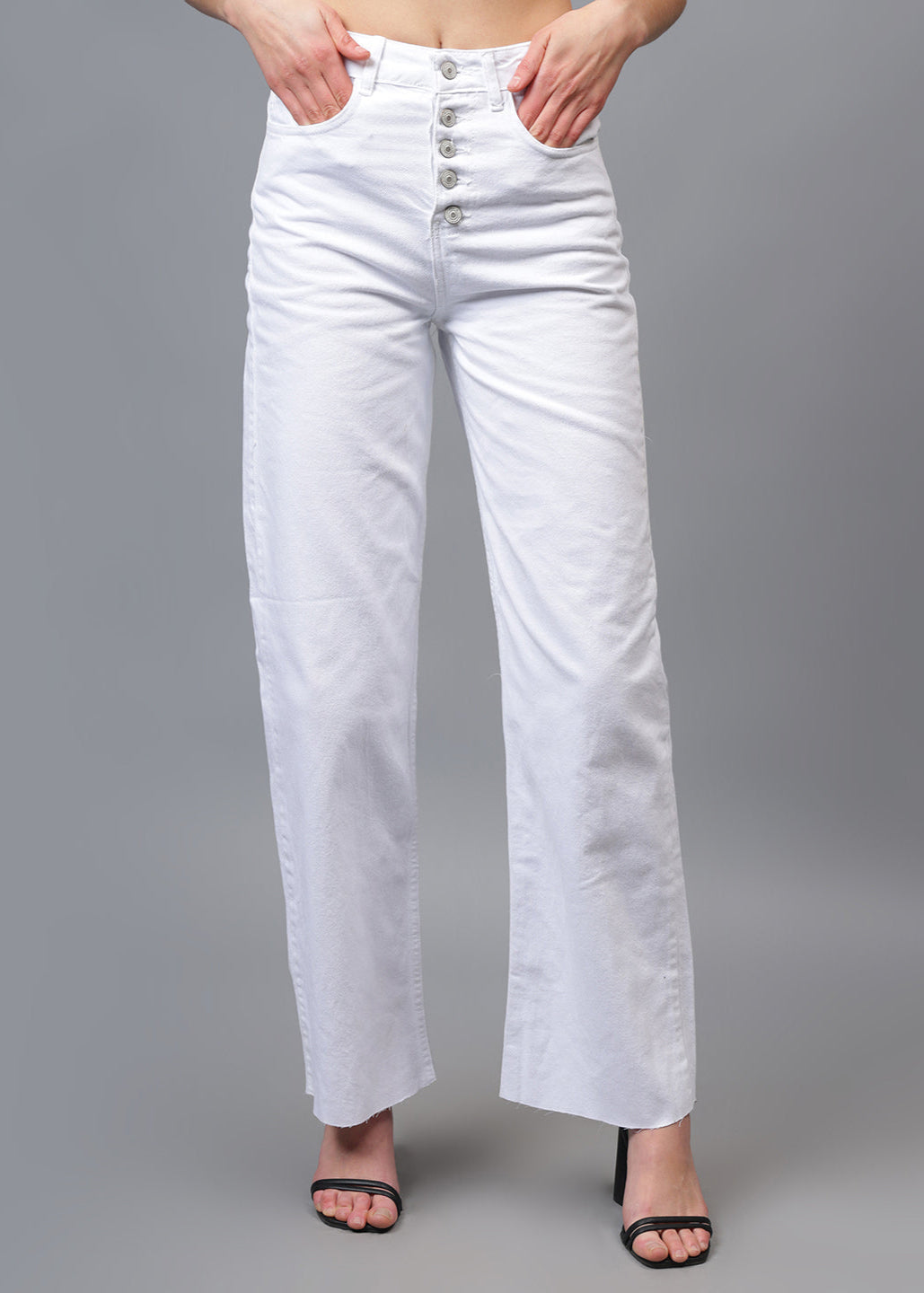Gaiia Five Button White Denim Jeans