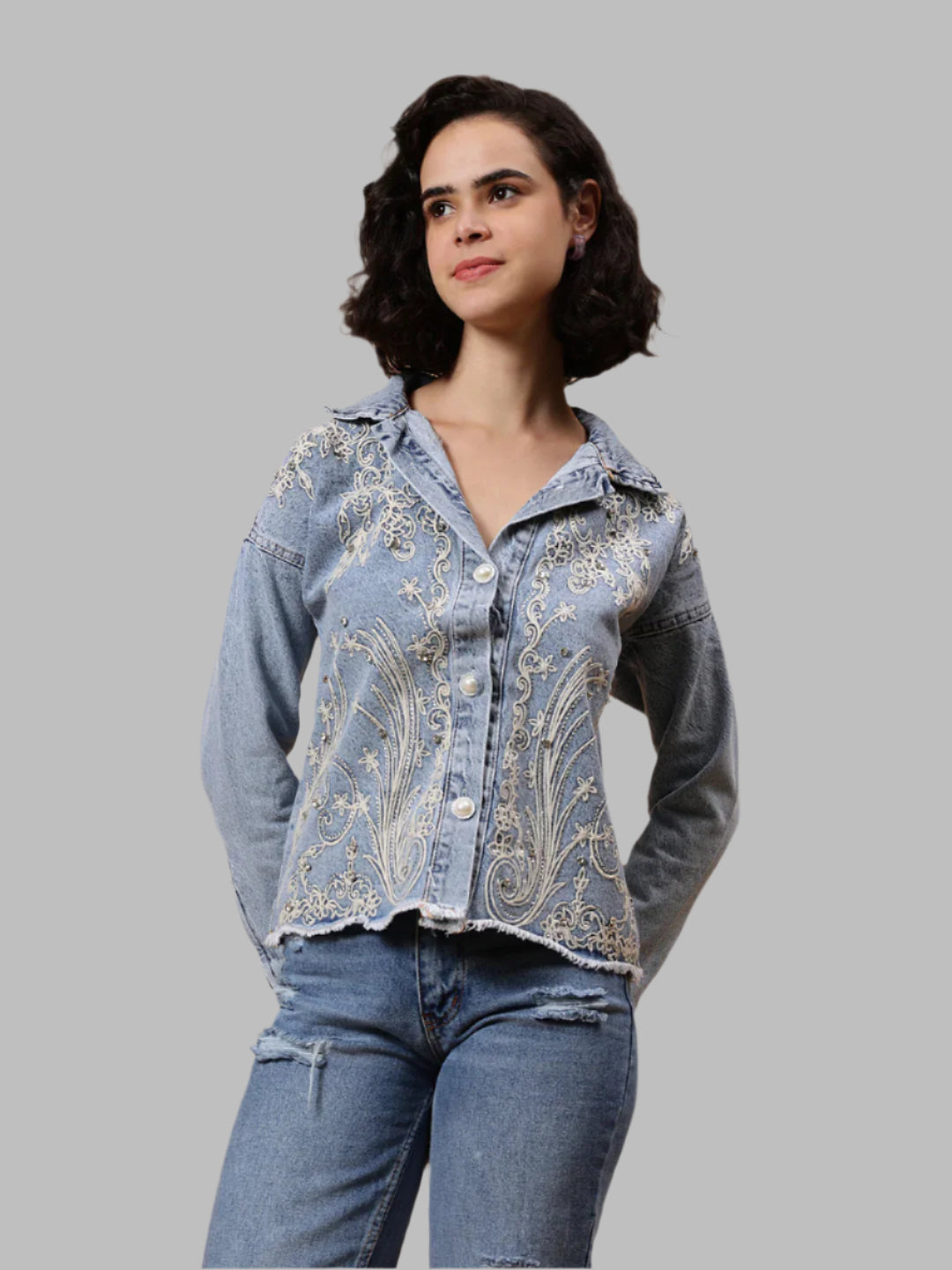Gaiia Embroided Denim Jacket - Blue