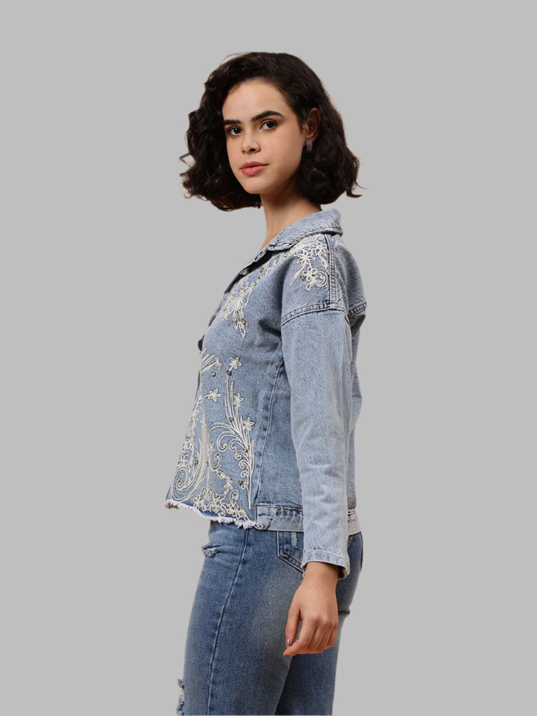 Gaiia Embroided Denim Jacket - Blue
