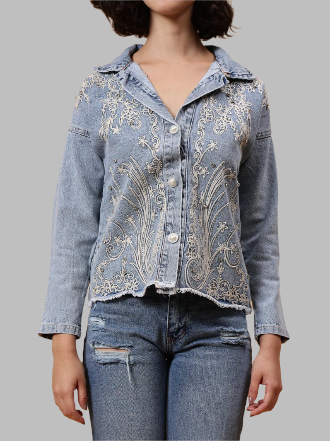 Gaiia Embroided Denim Jacket - Blue