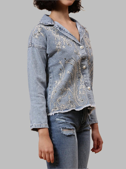 Gaiia Embroided Denim Jacket - Blue