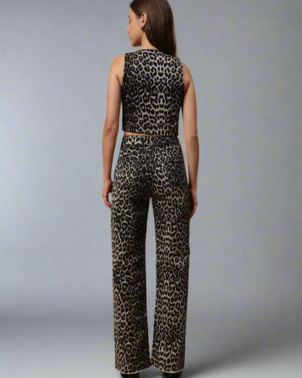 Leopard Print Straight Leg Jeans