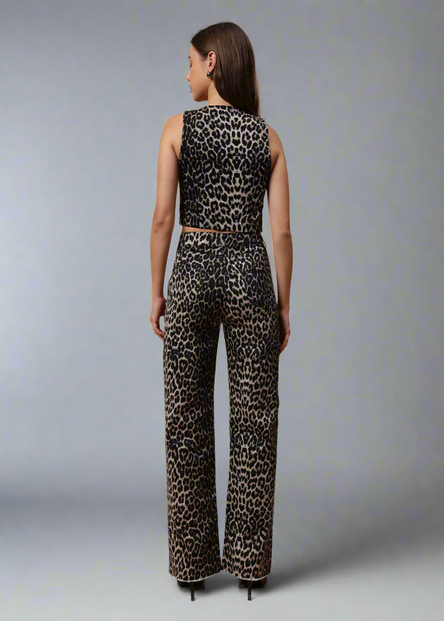 Gaiia Leopard Print Straight Leg Jeans