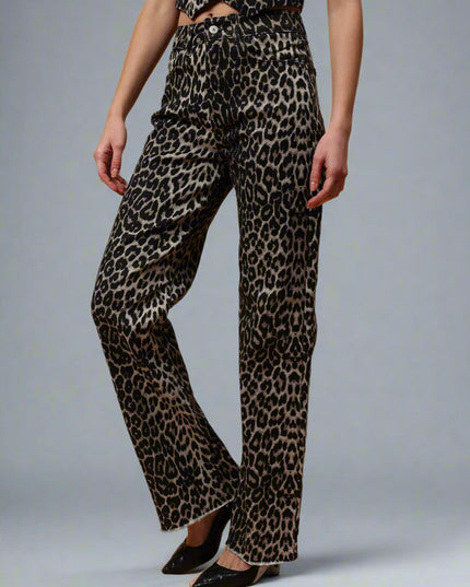 Leopard Print Straight Leg Jeans