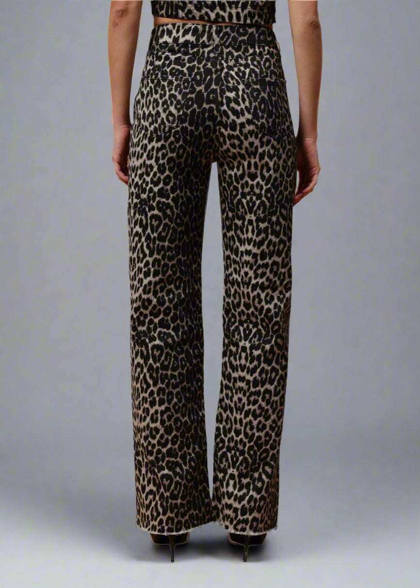 Gaiia Leopard Print Straight Leg Jeans