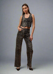 Gaiia Leopard Print Straight Leg Jeans