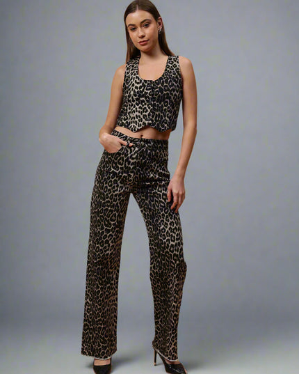 Leopard Print Straight Leg Jeans