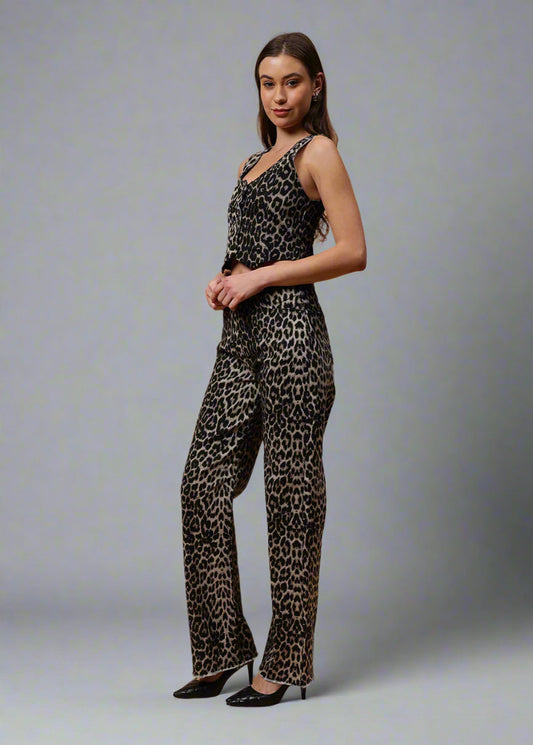 Gaiia Leopard Print Straight Leg Jeans