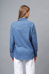Gaiia Wavy Shimmer Denim Shirt