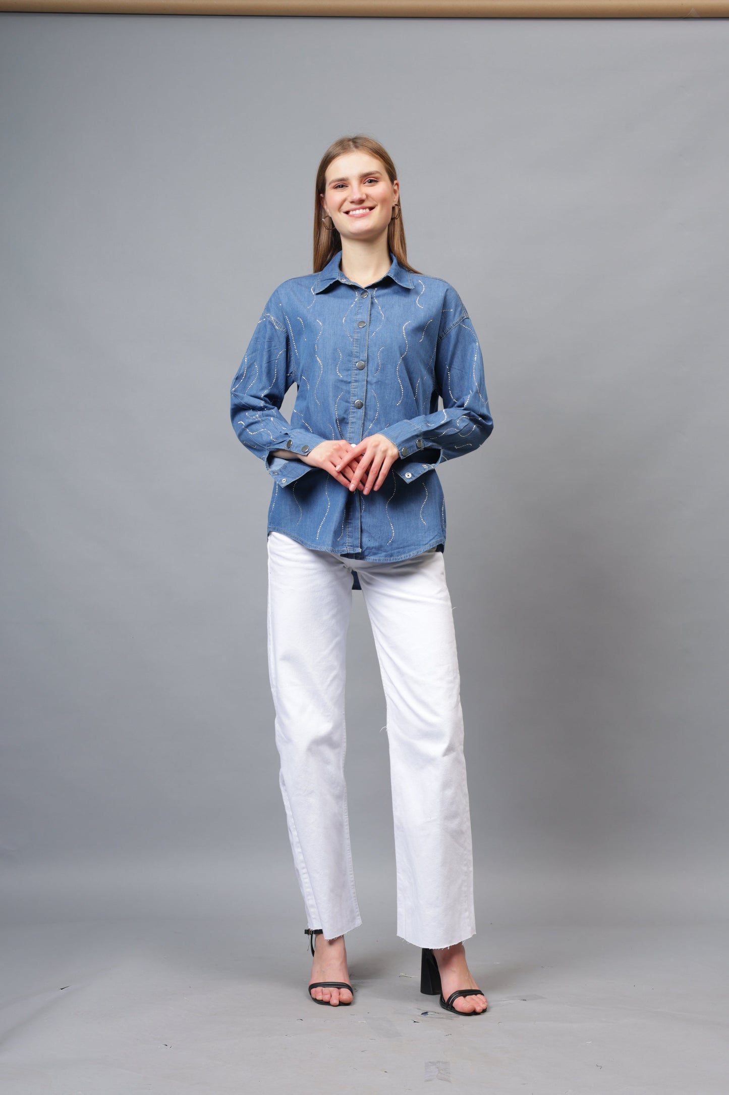 Gaiia Wavy Shimmer Denim Shirt