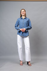 Gaiia Wavy Shimmer Denim Shirt