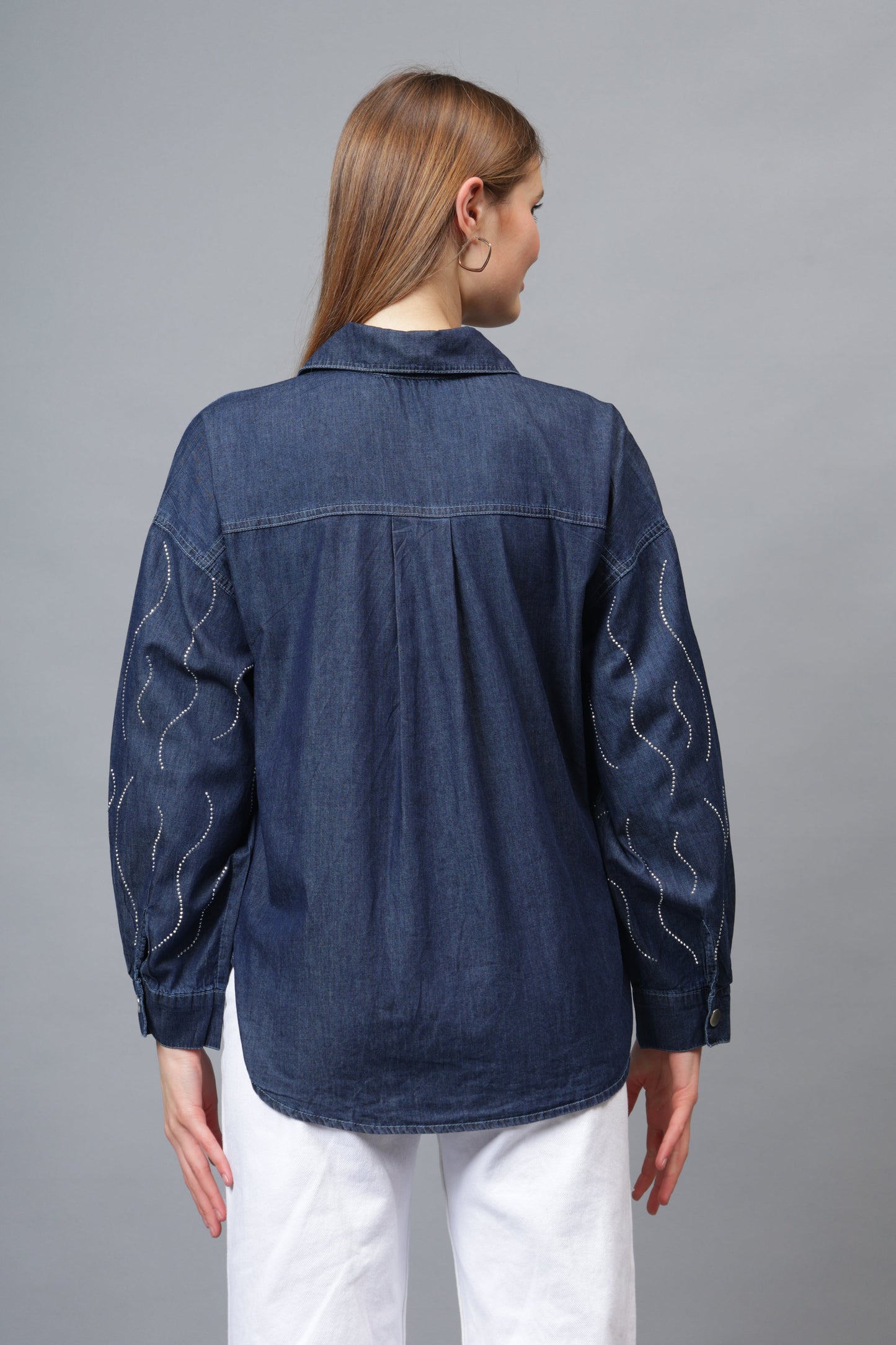 Gaiia Wavy Shimmer Denim Shirt
