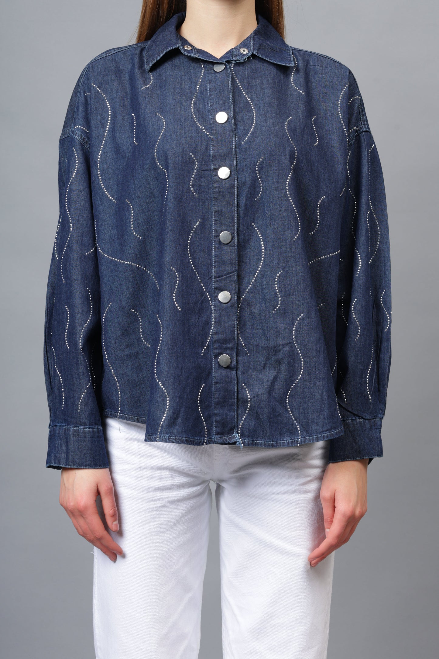 Gaiia Wavy Shimmer Denim Shirt