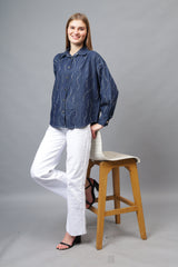 Gaiia Wavy Shimmer Denim Shirt