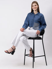 Gaiia Swaroski Studded Cropped Shirt - Blue
