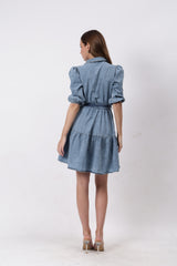 Gaiia Wrap Around Denim Dress - Blue