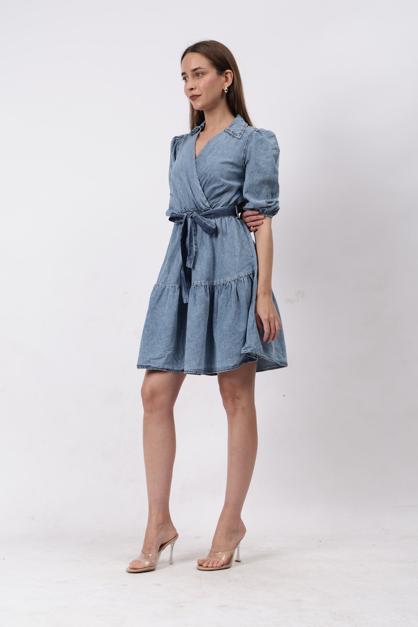 Gaiia Wrap Around Denim Dress - Blue
