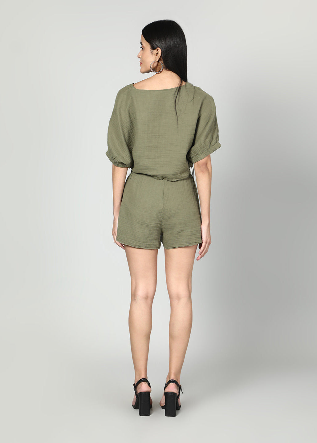 Gaiia Cropped Oversize Top And Skirt Set - Olive Green
