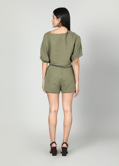 Gaiia Cropped Oversize Top And Skirt Set - Olive Green