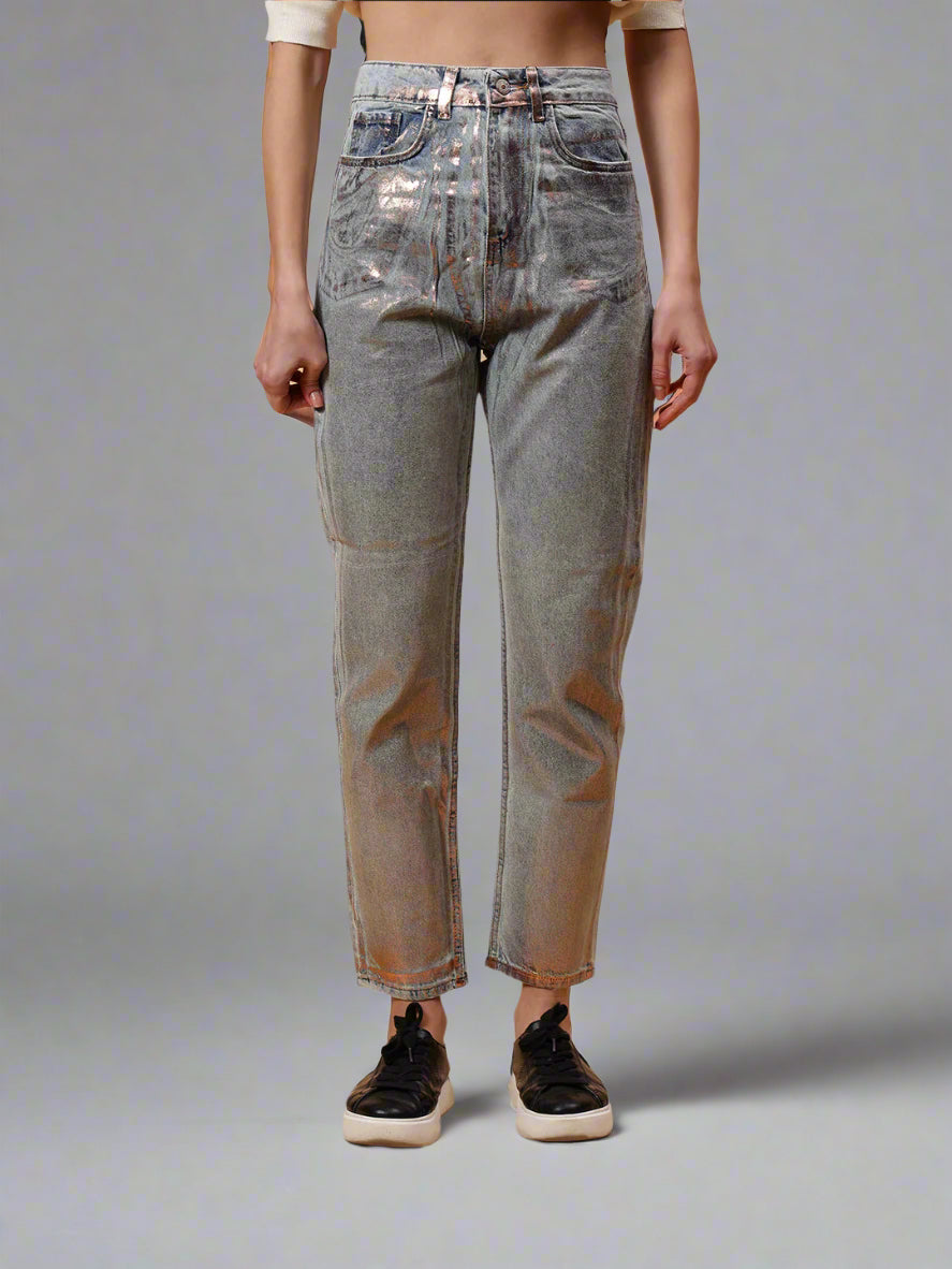 Gaiia Shimmer Tapered Fit Denim Jeans