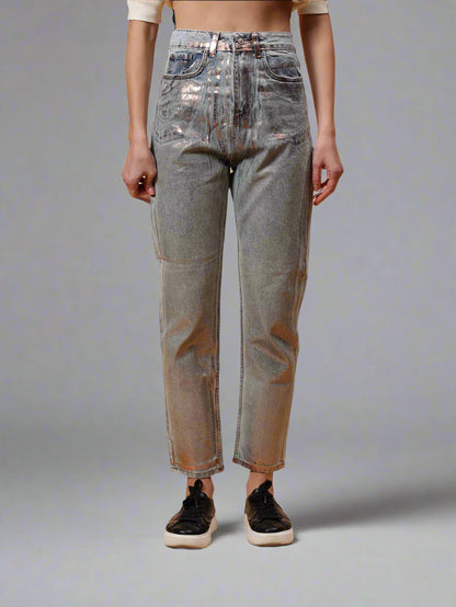 Gaiia Shimmer Tapered Fit Denim Jeans