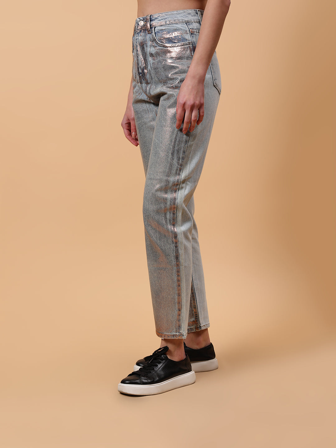 Gaiia Shimmer Tapered Fit Denim Jeans