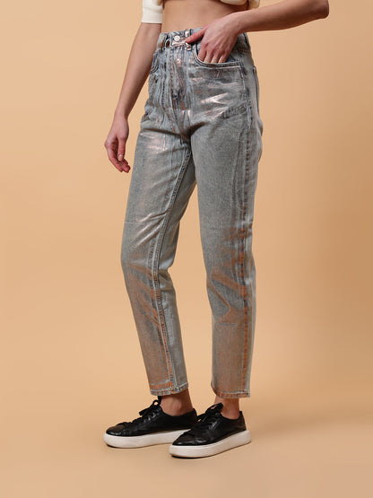 Gaiia Shimmer Tapered Fit Denim Jeans