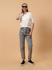Gaiia Shimmer Tapered Fit Denim Jeans