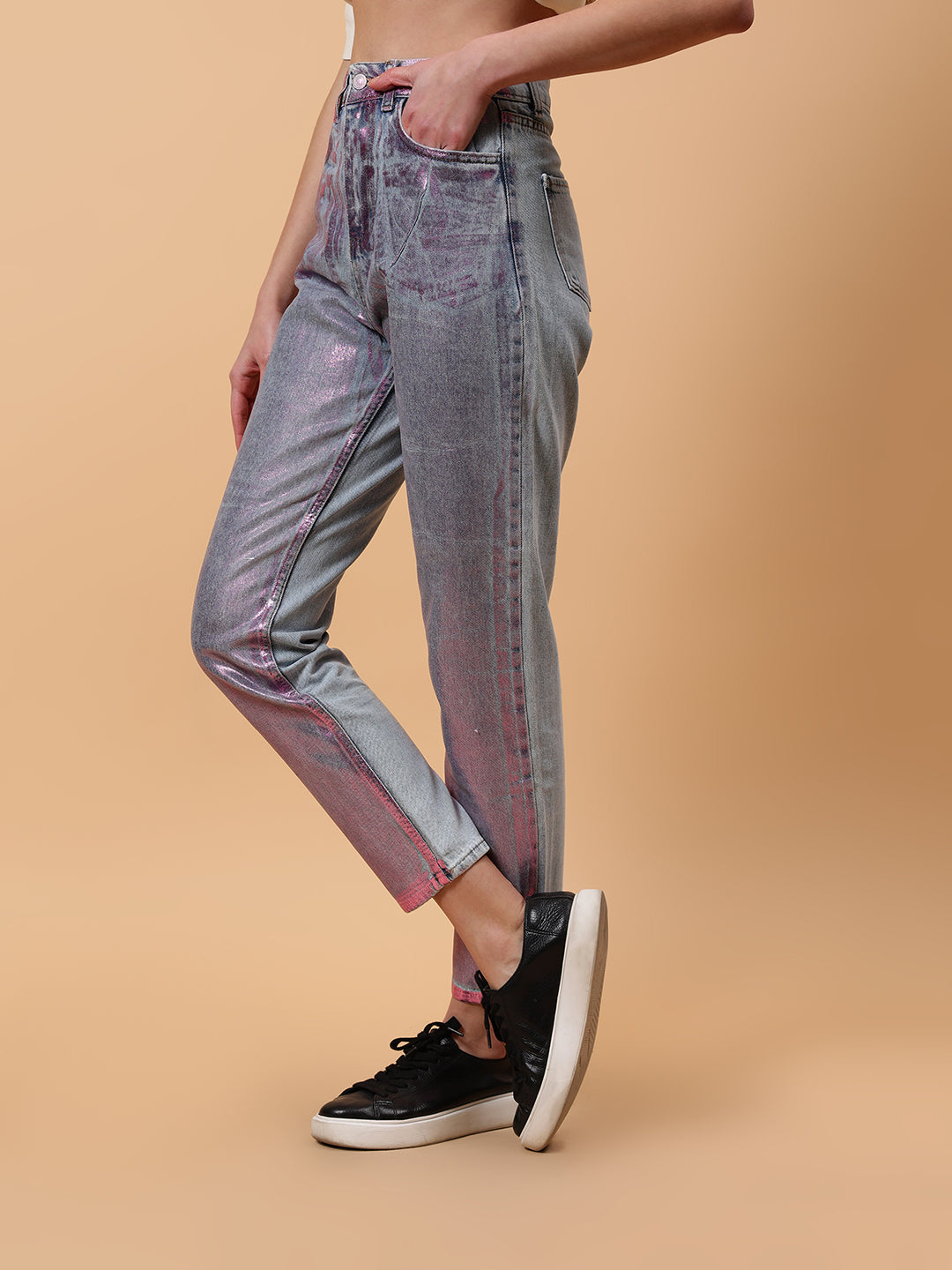 Gaiia Shimmer Tapered Fit Denim Jeans