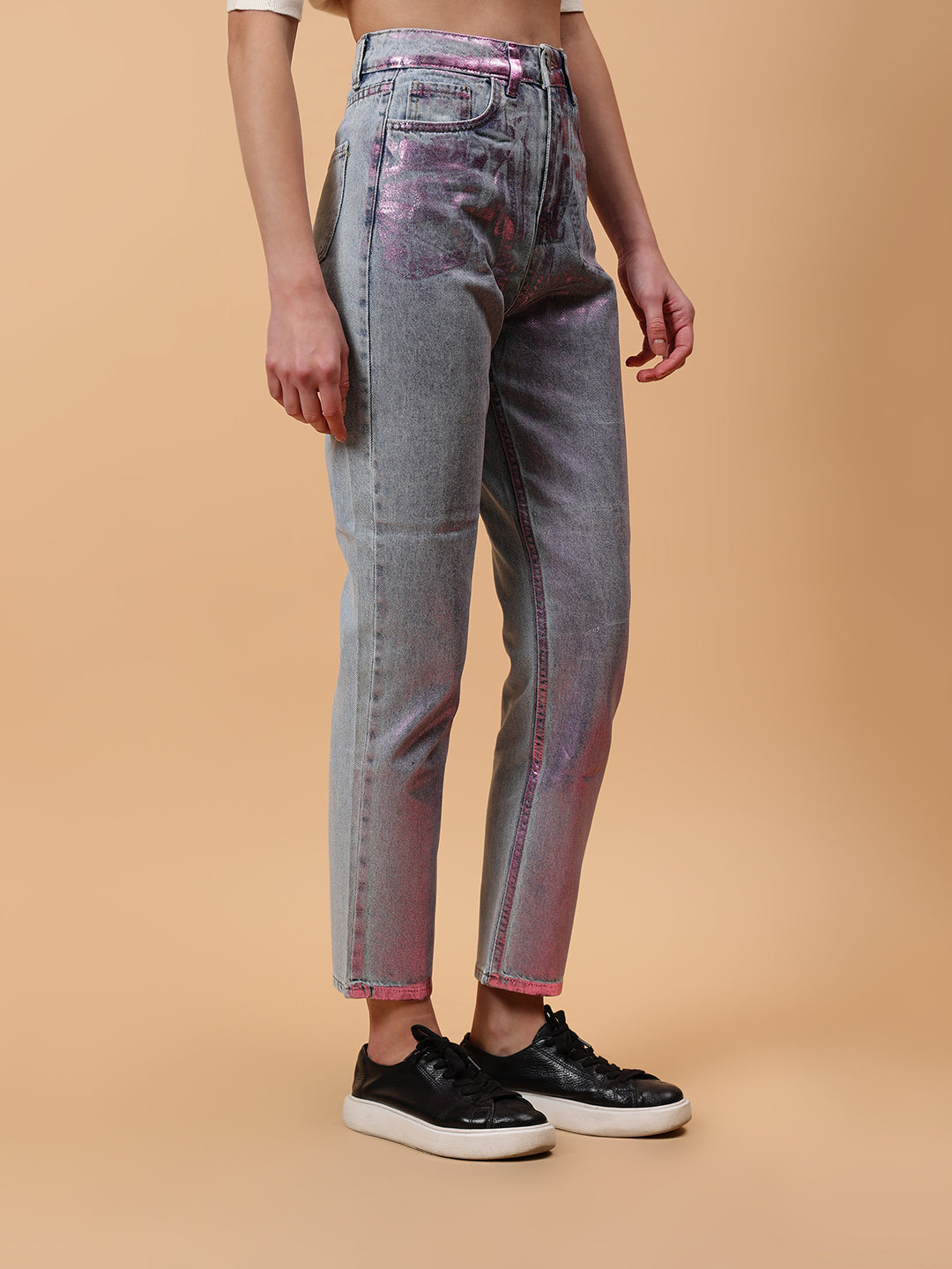 Gaiia Shimmer Tapered Fit Denim Jeans