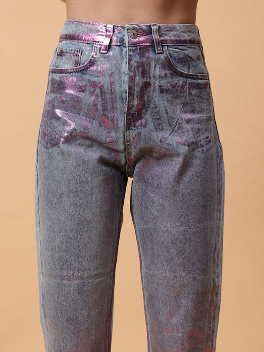 Gaiia Shimmer Tapered Fit Denim Jeans