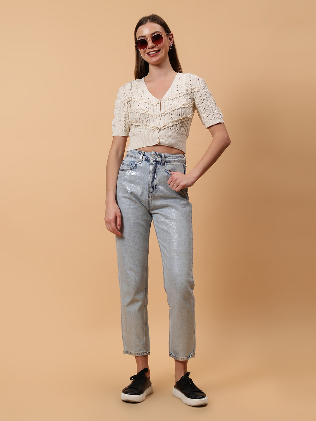 Gaiia Shimmer Tapered Fit Denim Jeans
