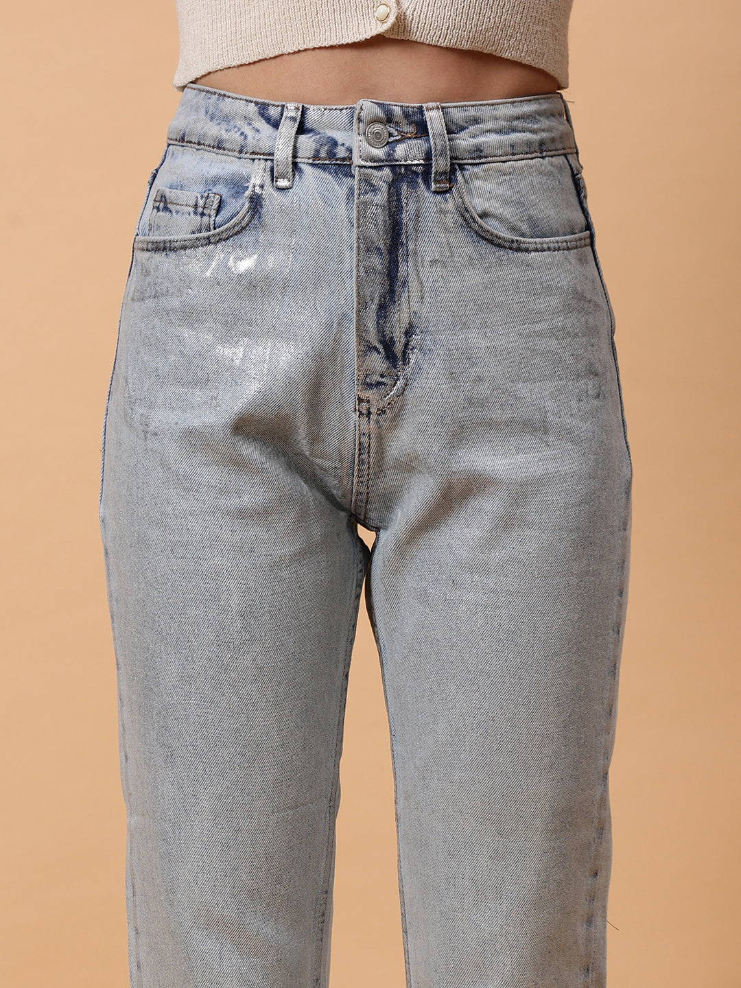 Gaiia Shimmer Tapered Fit Denim Jeans