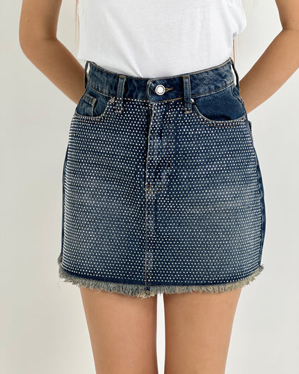 Crystal-Embellished Denim Miniskirt