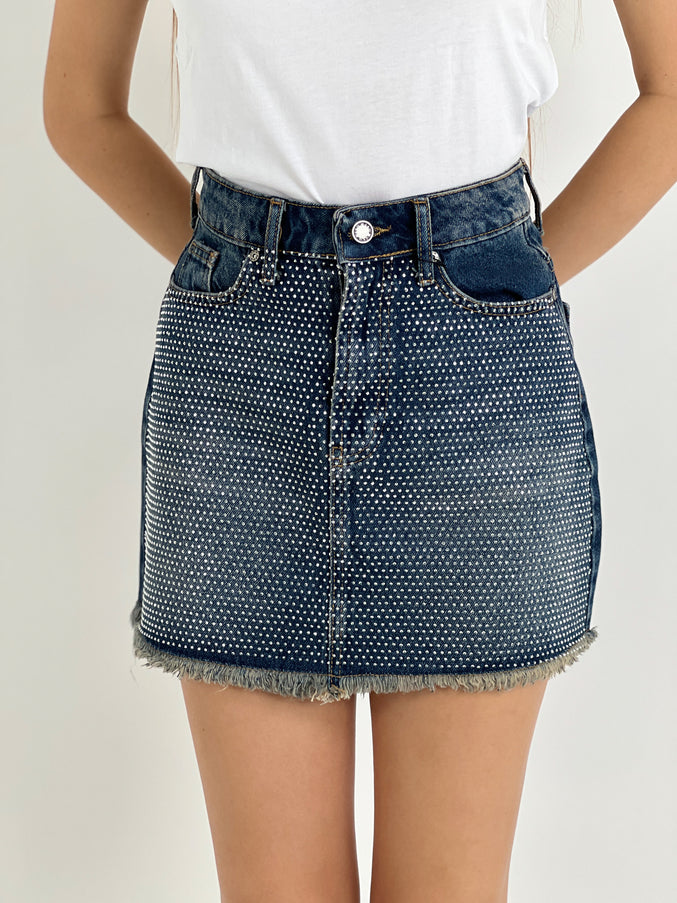 Crystal-Embellished Denim Miniskirt