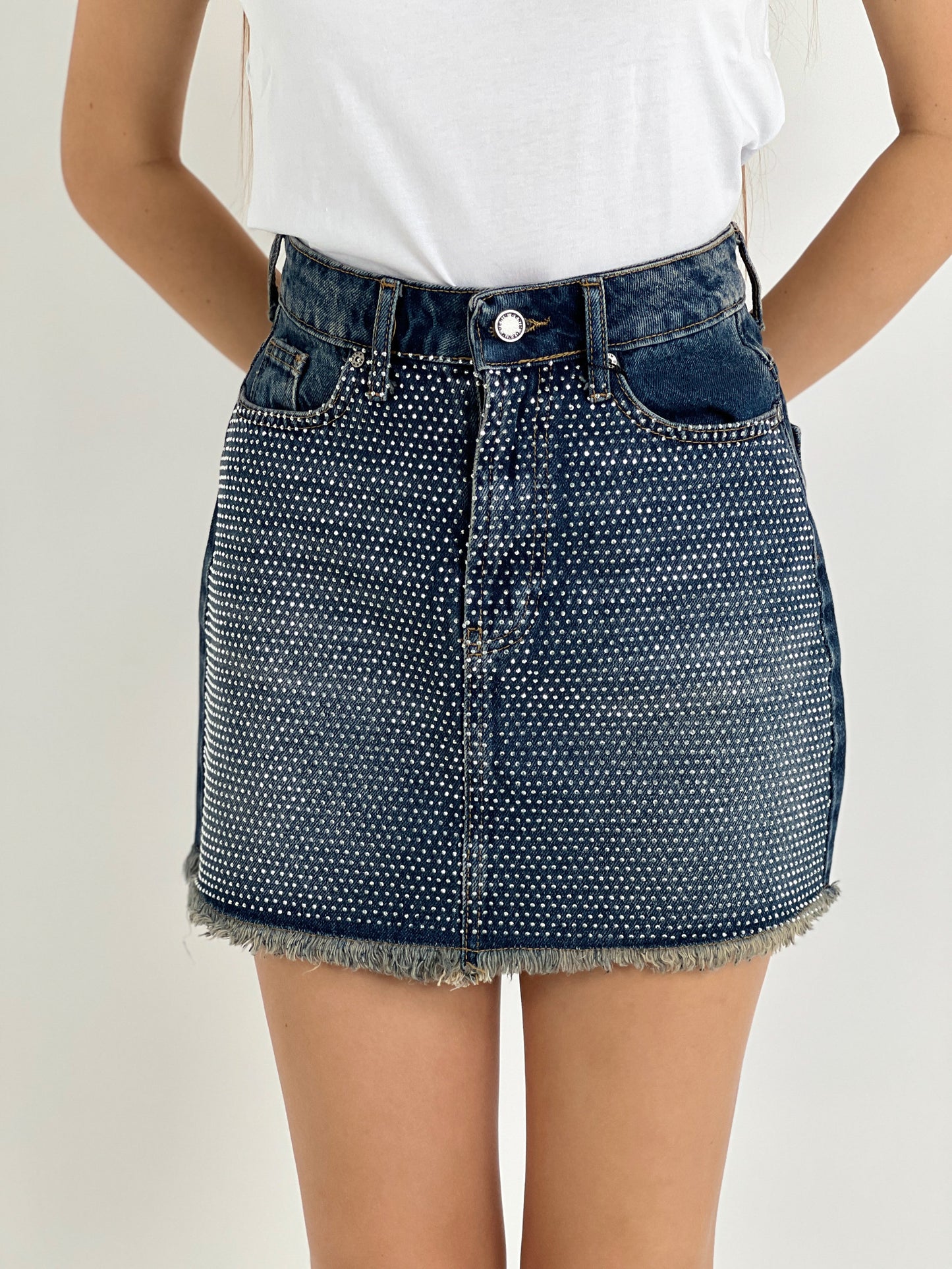 Gaiia Crystal-Embellished Denim Miniskirt
