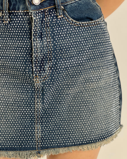 Crystal-Embellished Denim Miniskirt