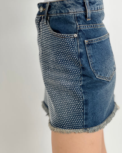 Crystal-Embellished Denim Miniskirt