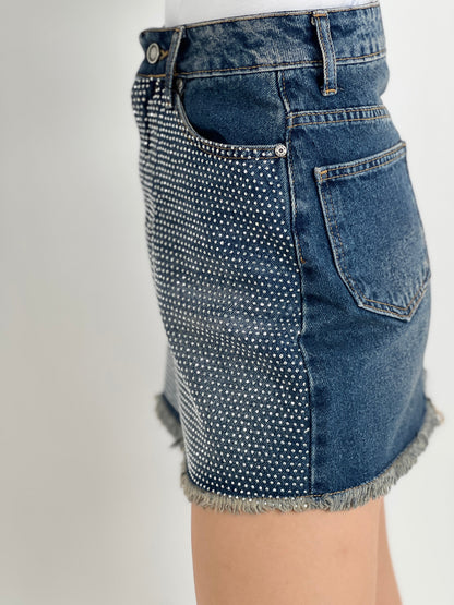 Gaiia Crystal-Embellished Denim Miniskirt