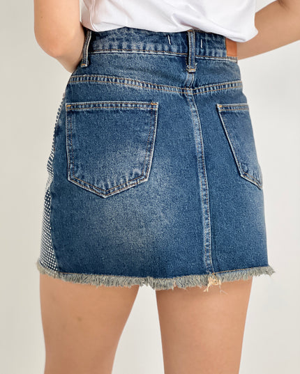 Crystal-Embellished Denim Miniskirt